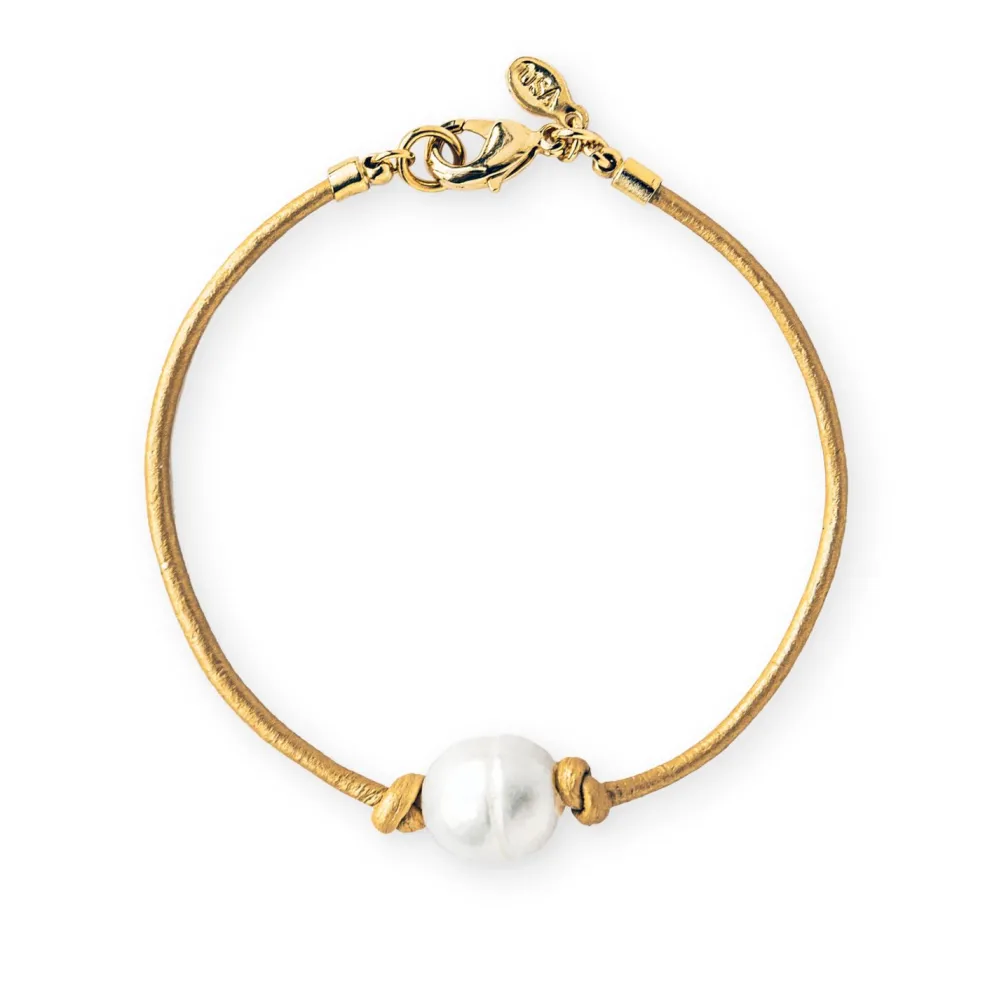Kiel James Patrick Golden Crest Pearl Knot^ Leather Bracelets